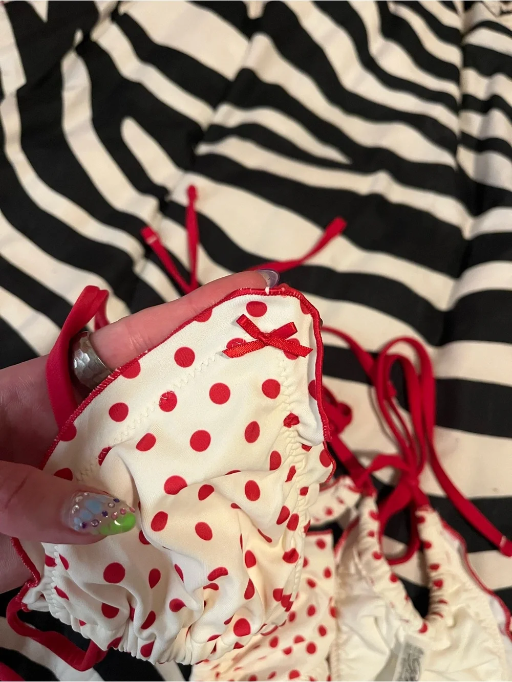 Cutie pie red and white polka dot bikini from Frankie’s bikinis x PINK